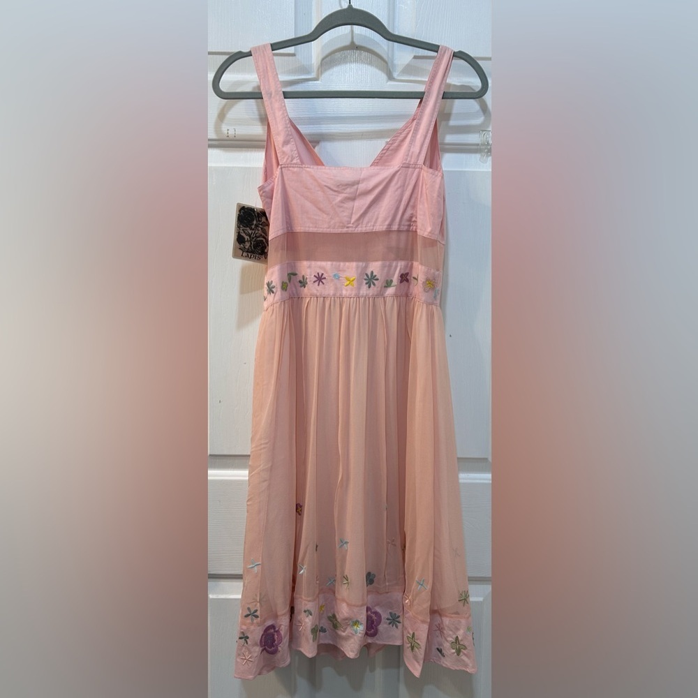 NWT Lapis Embroidered Pink Silk Dress Sz S Feminine Fairy Wedding Guest Side Zip - Picture 2 of 11